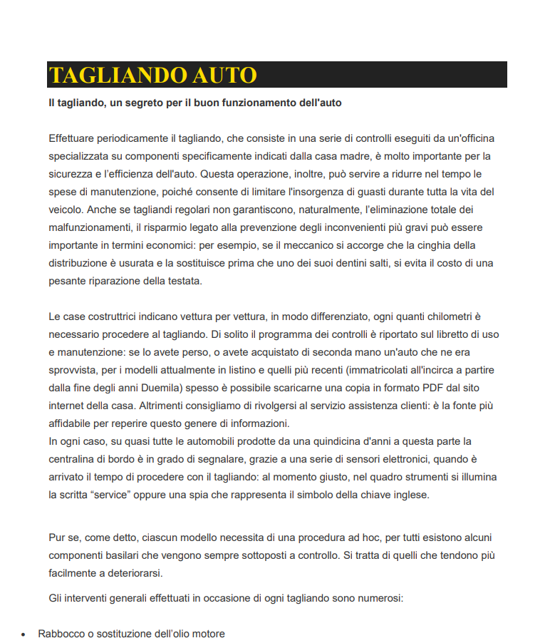 TAGLIANDO E REVISIONE